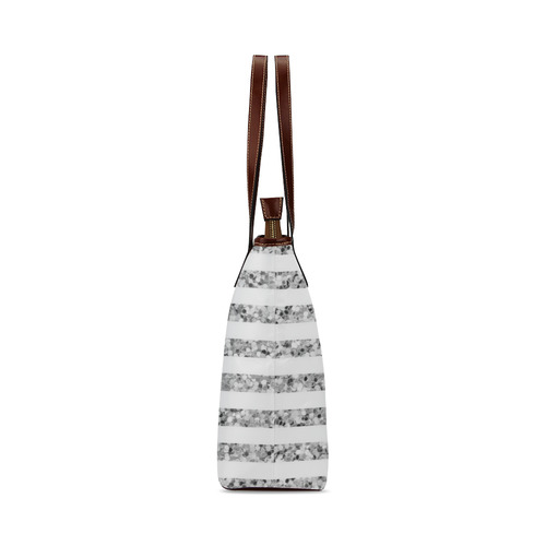 Silver Glitter Sparkle Stripes Shoulder Tote Bag (Model 1646)