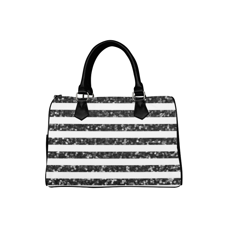 Black Glitter Sparkle Stripes Boston Handbag (Model 1621)