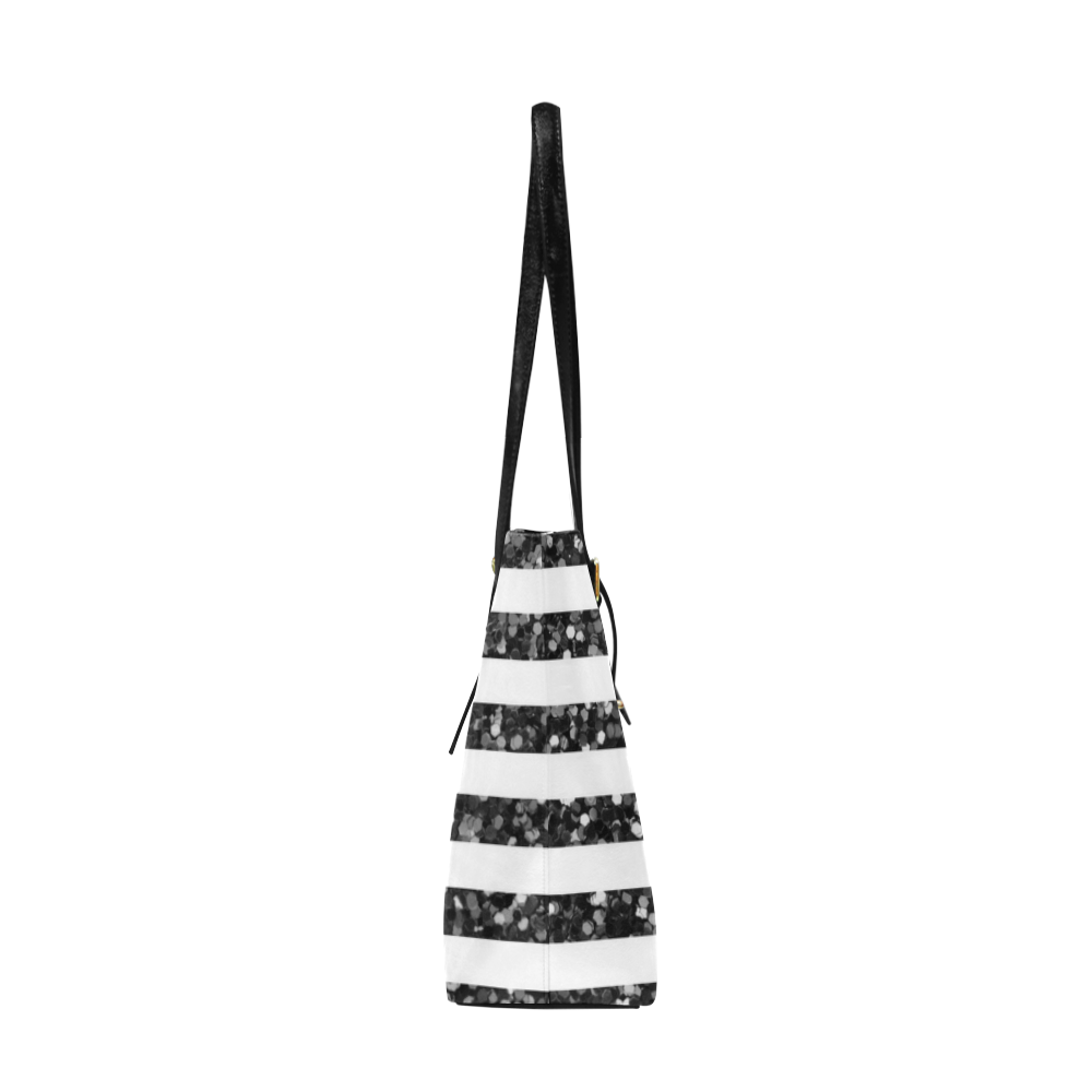 Black Glitter Sparkle Stripes Euramerican Tote Bag/Large (Model 1656)
