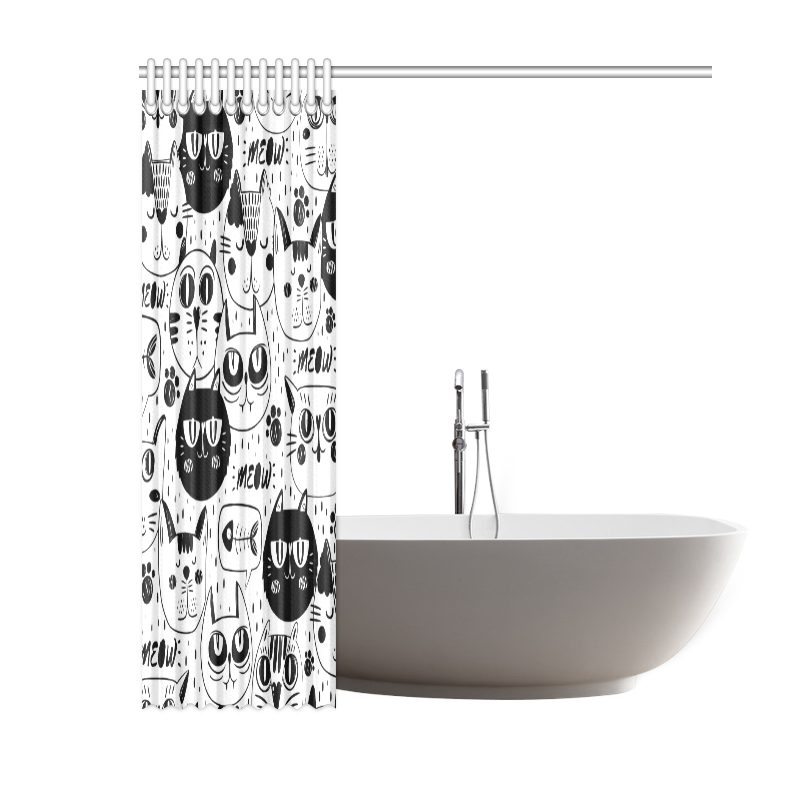 Cat Black and White Funny Cartoon Shower Curtain 60"x72"