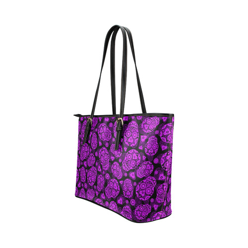 Sugar Skull Pattern - Purple Leather Tote Bag/Small (Model 1651)