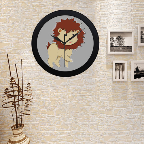 Happy Cartoon Baby Lion Circular Plastic Wall clock