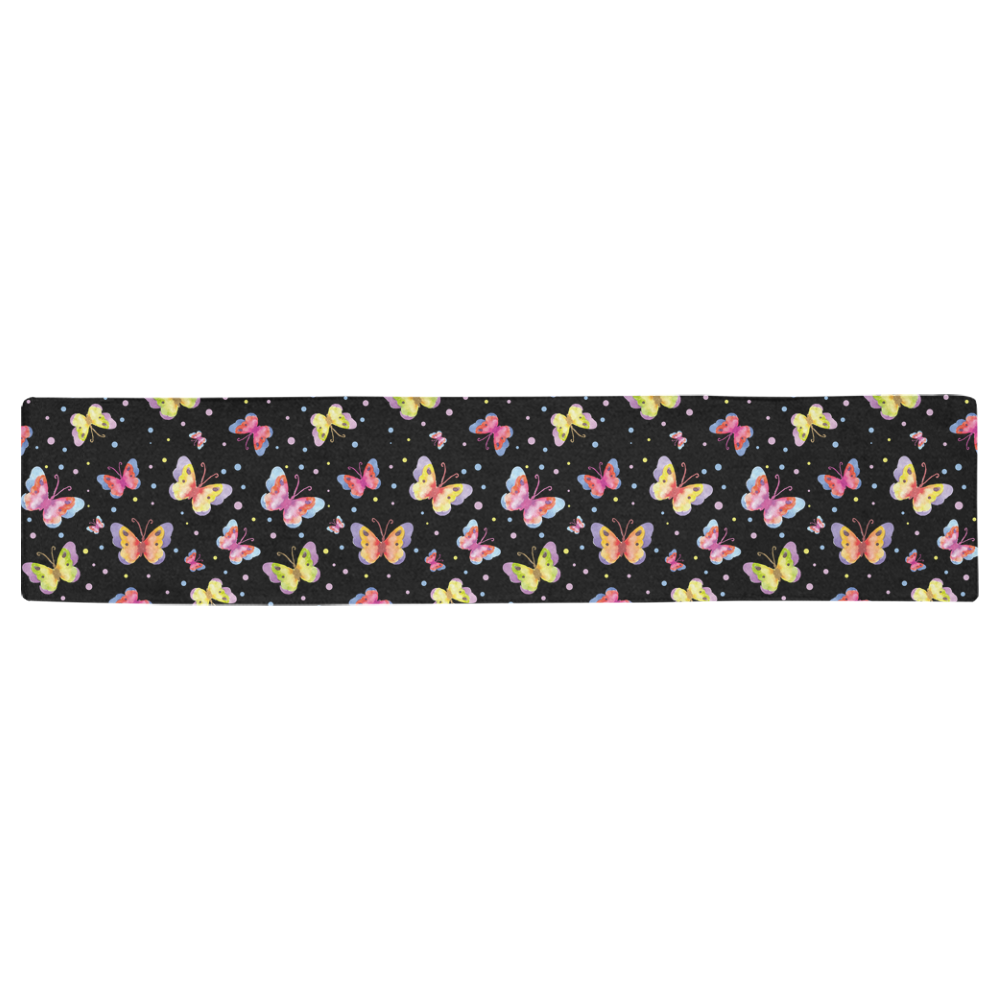 Watercolor Butterflies Black Edition Table Runner 16x72 inch