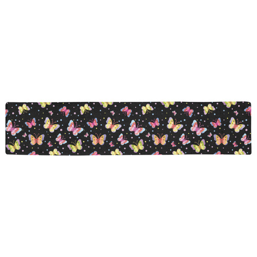 Watercolor Butterflies Black Edition Table Runner 16x72 inch