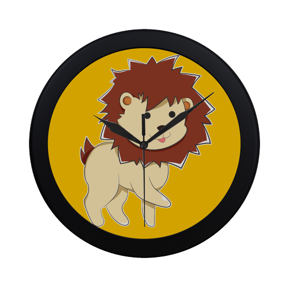 Happy Cartoon Baby Lion Circular Plastic Wall clock