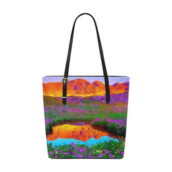Sunset Landscape Purple Floral Red Mountains Euramerican Tote Bag/Small (Model 1655)