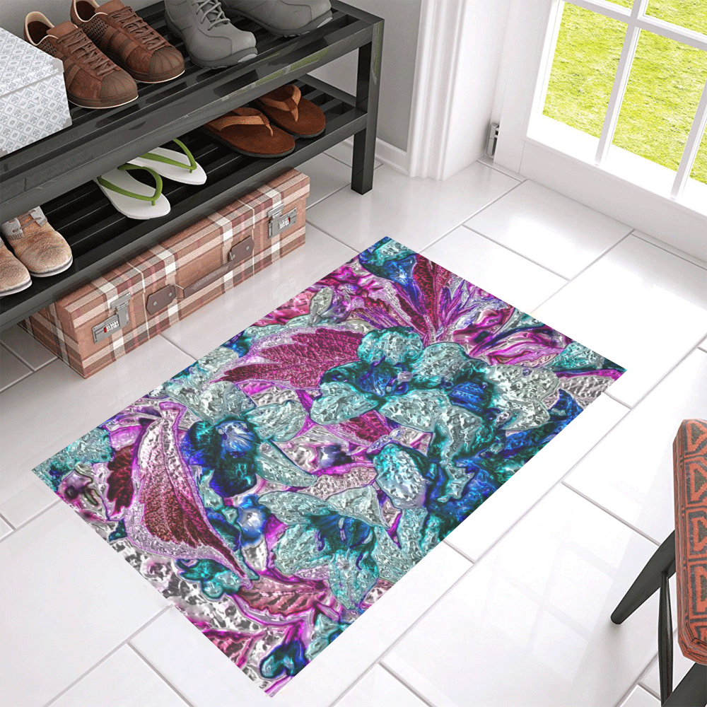 Floral, glossy Chrome 2C by FeelGood Azalea Doormat 30" x 18" (Sponge Material)