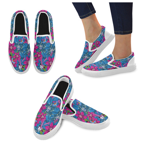 Floral is the new black - 2 Women's Unusual Slip-on Canvas Shoes (Model 019)