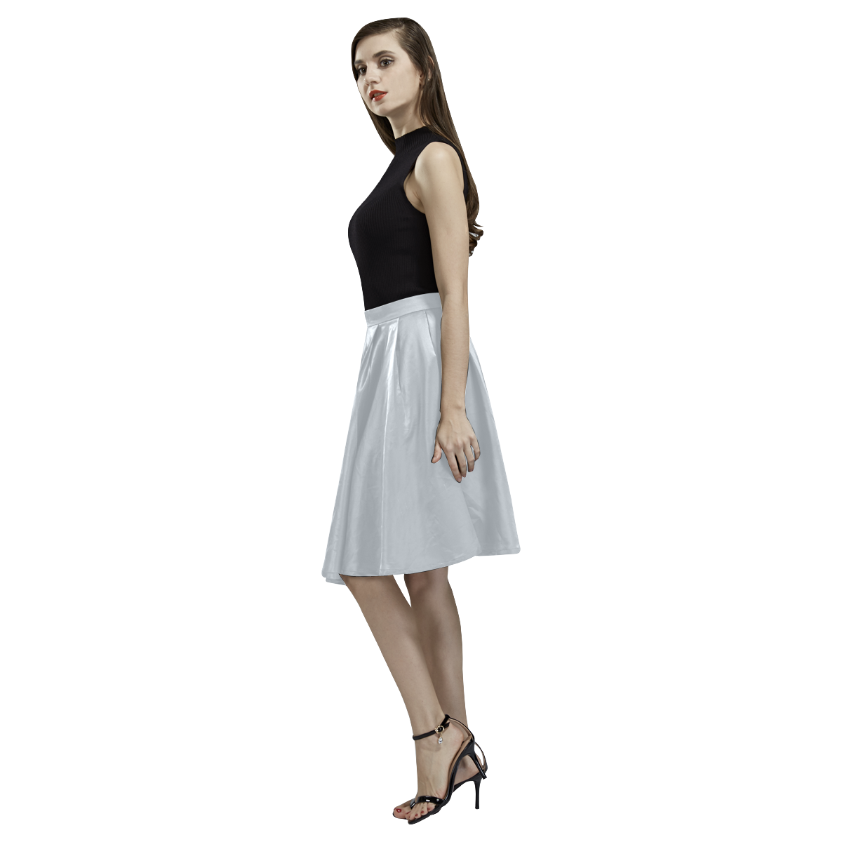 Pearl Blue Melete Pleated Midi Skirt (Model D15)