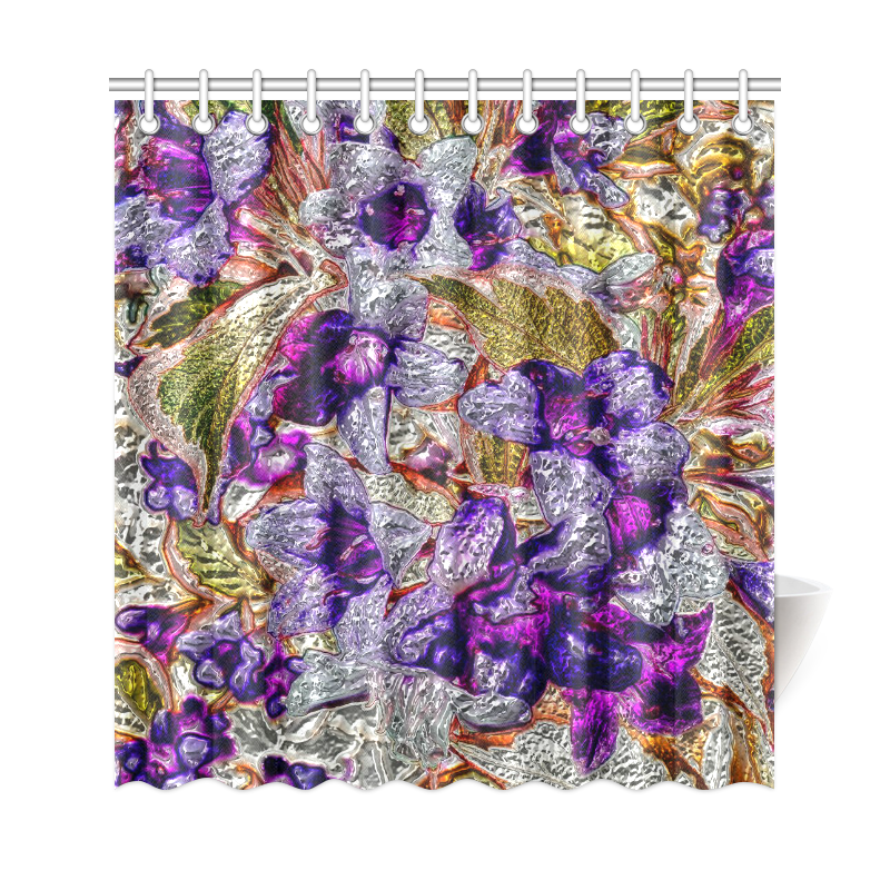 Floral glossy Chrome 2B by FeelGood Shower Curtain 69"x72"