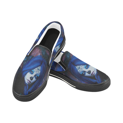 Sugar Skull Girl Slip-on Canvas Shoes for Kid (Model 019)