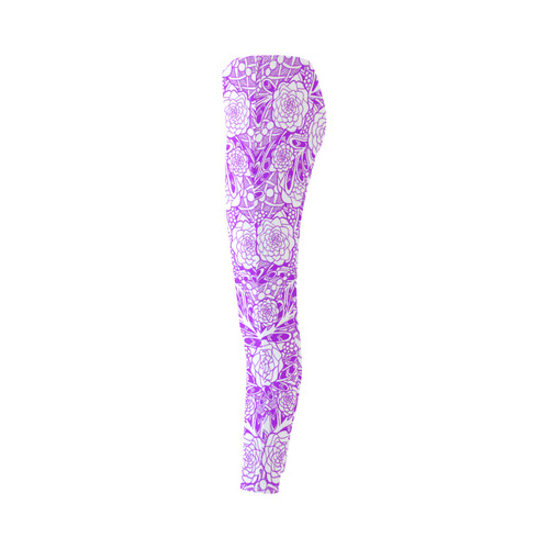 Purple White Flowers Cassandra Women's Leggings (Model L01)