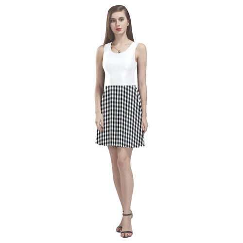 Large Black & White Gingham Check Thea Sleeveless Skater Dress(Model D19)