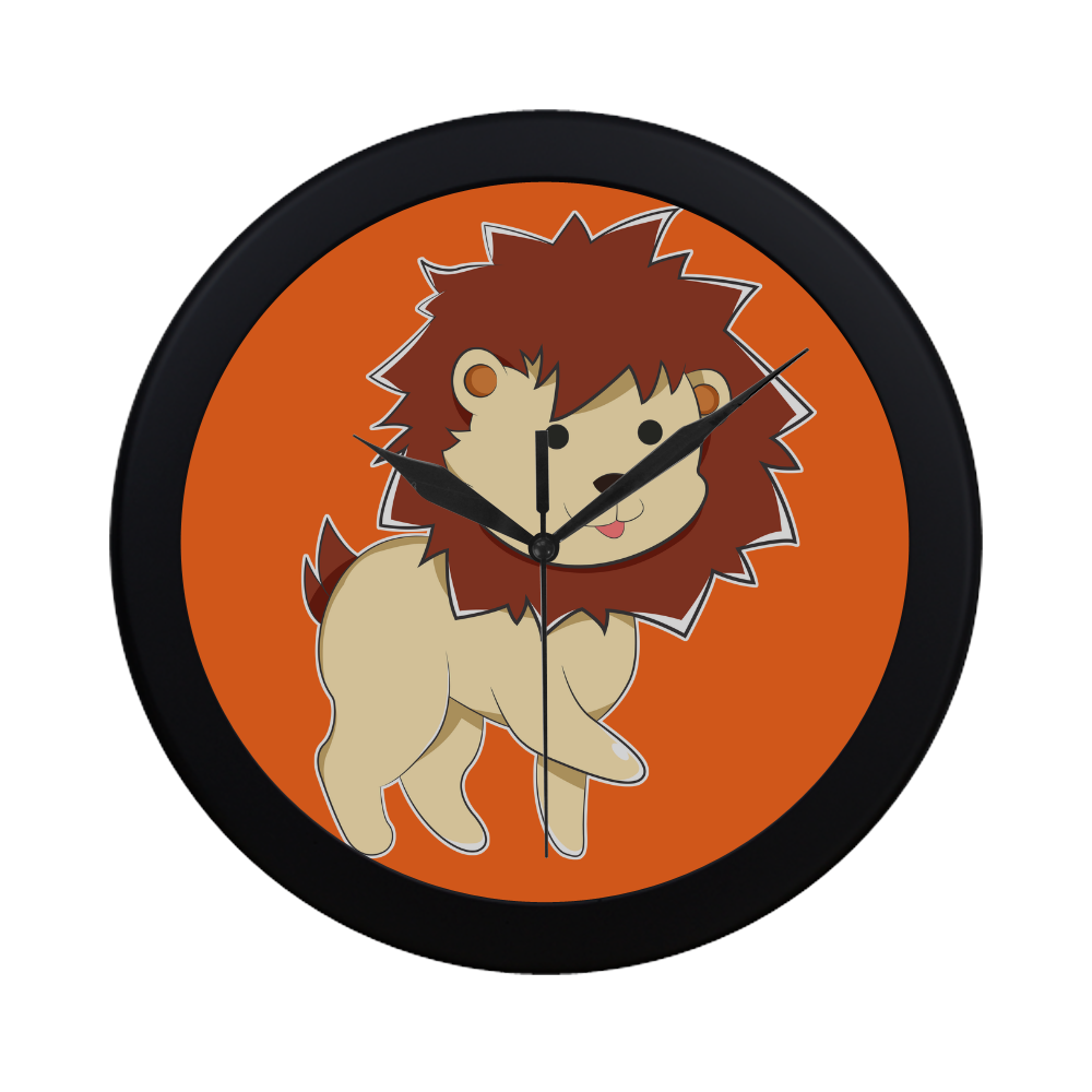 Happy Cartoon Baby Lion Circular Plastic Wall clock