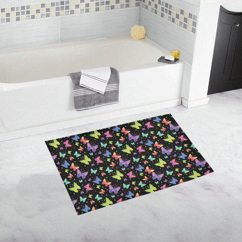 Colorful Butterflies Black Edition Bath Rug 20''x 32''