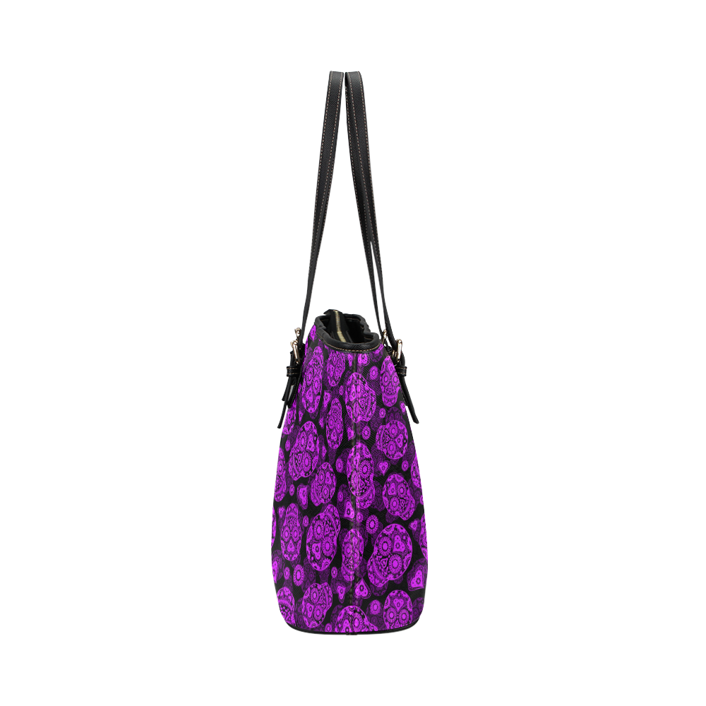 Sugar Skull Pattern - Purple Leather Tote Bag/Small (Model 1651)