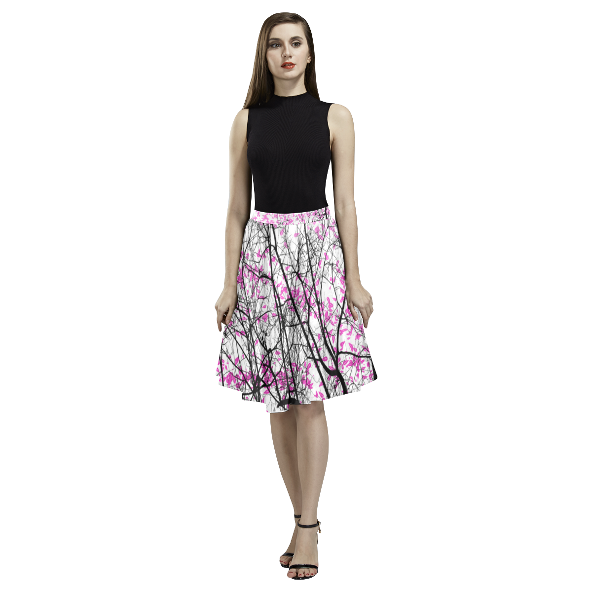 Cherry Blossom Day Dress Melete Pleated Midi Skirt (Model D15)