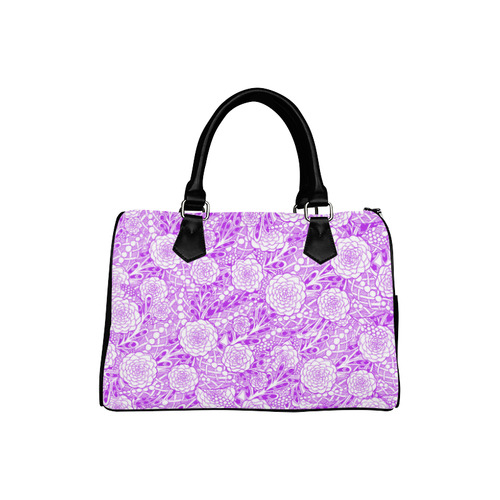 Purple White Flowers Boston Handbag (Model 1621)