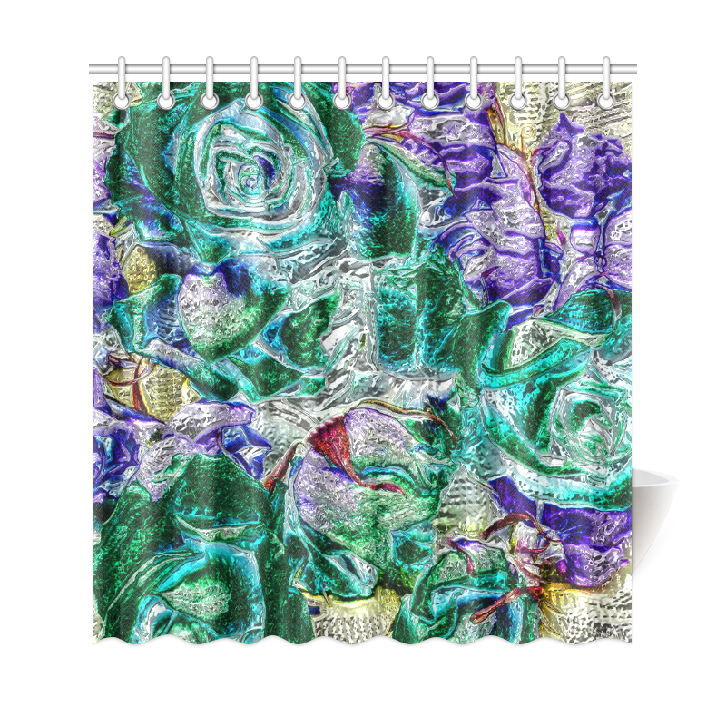 Floral glossy Chrome 01B by FeelGood Shower Curtain 69"x72"