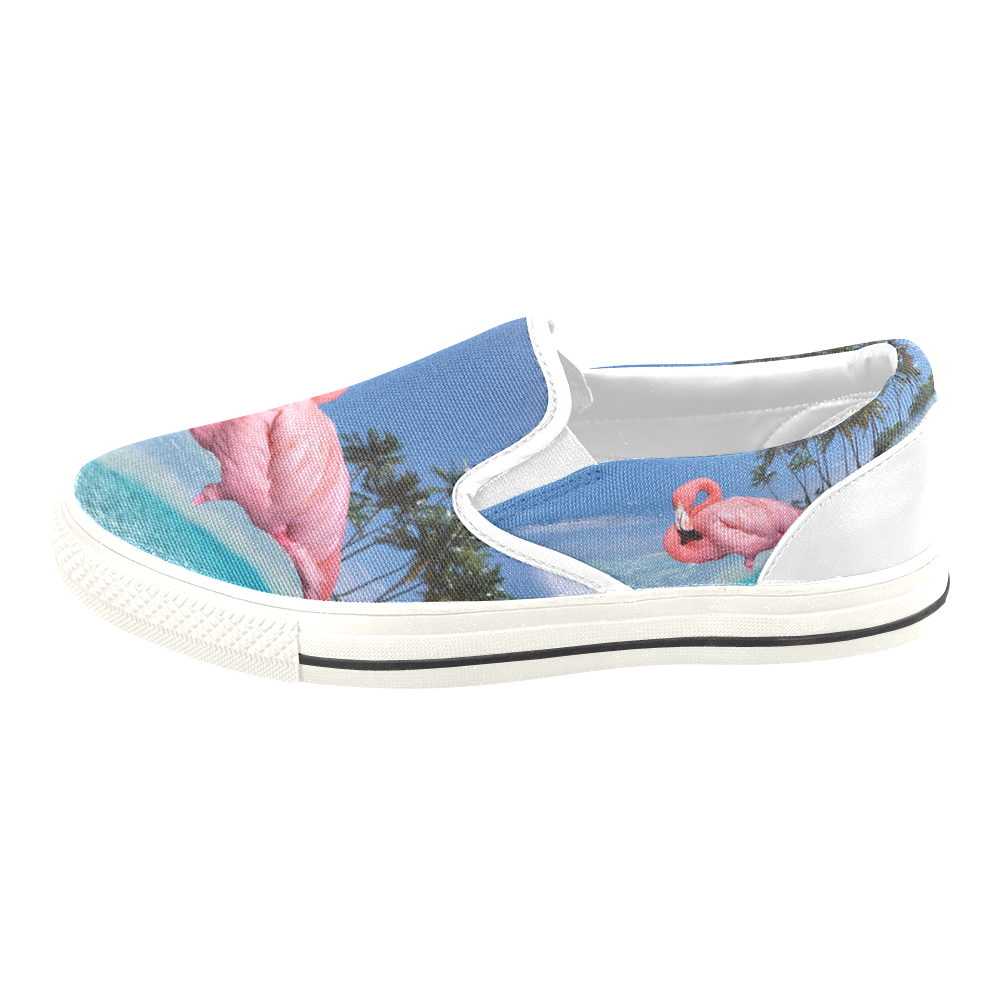 Flamingo and Palms Slip-on Canvas Shoes for Kid (Model 019)