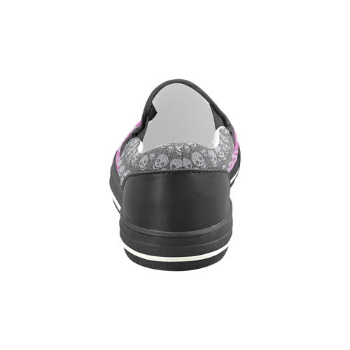 SKULLS PINK AND BLACK Slip-on Canvas Shoes for Kid (Model 019)