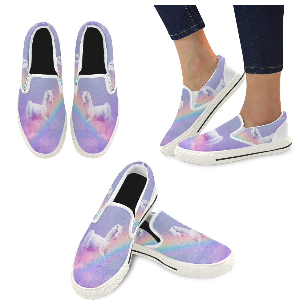 Unicorn and Rainbow Slip-on Canvas Shoes for Kid (Model 019)