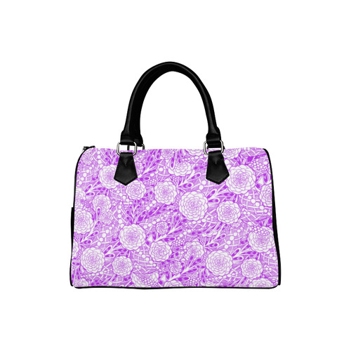 Purple White Flowers Boston Handbag (Model 1621)