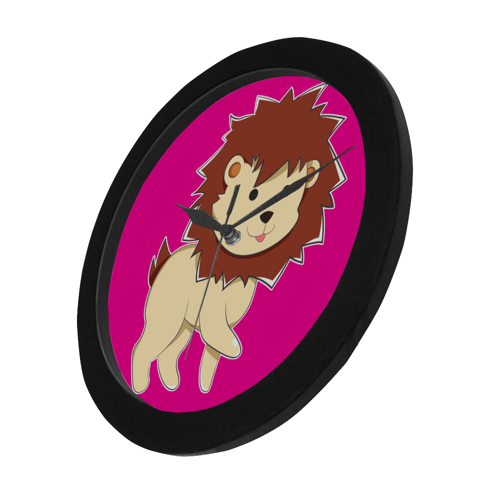 Happy Cartoon Baby Lion Circular Plastic Wall clock