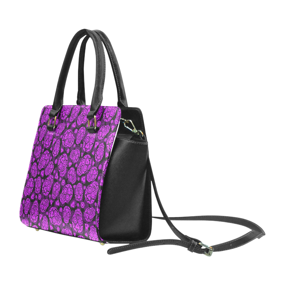 Sugar Skull Pattern - Purple Rivet Shoulder Handbag (Model 1645)
