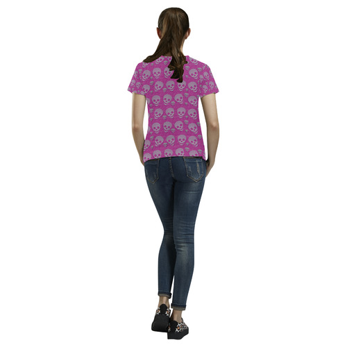 SKULLS PINK LADY All Over Print T-Shirt for Women (USA Size) (Model T40)