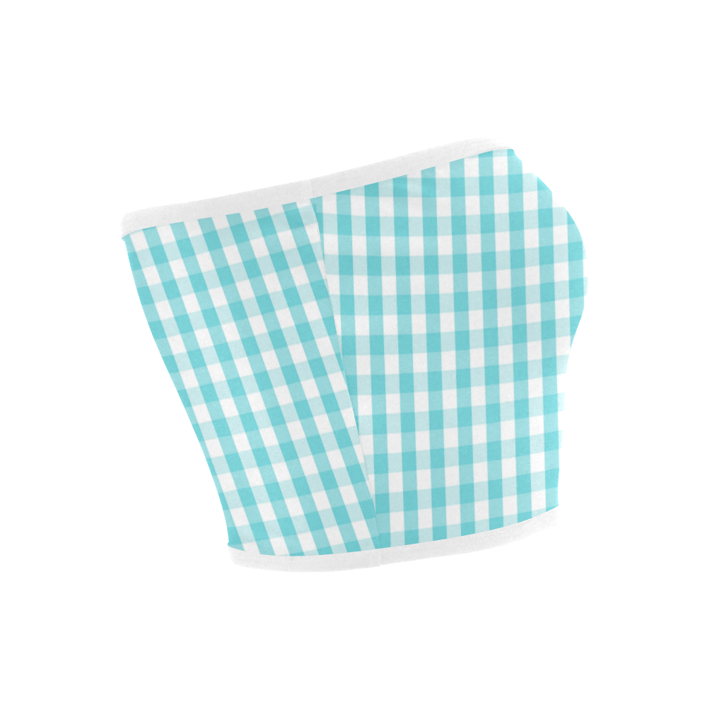 Large Aqua Blue Gingham Check Plaid With White Piping Bandeau Top