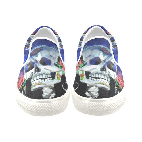 Sugar Skull and Roses Slip-on Canvas Shoes for Kid (Model 019)