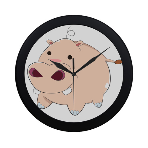 Happy Cartoon Baby Hippo Circular Plastic Wall clock