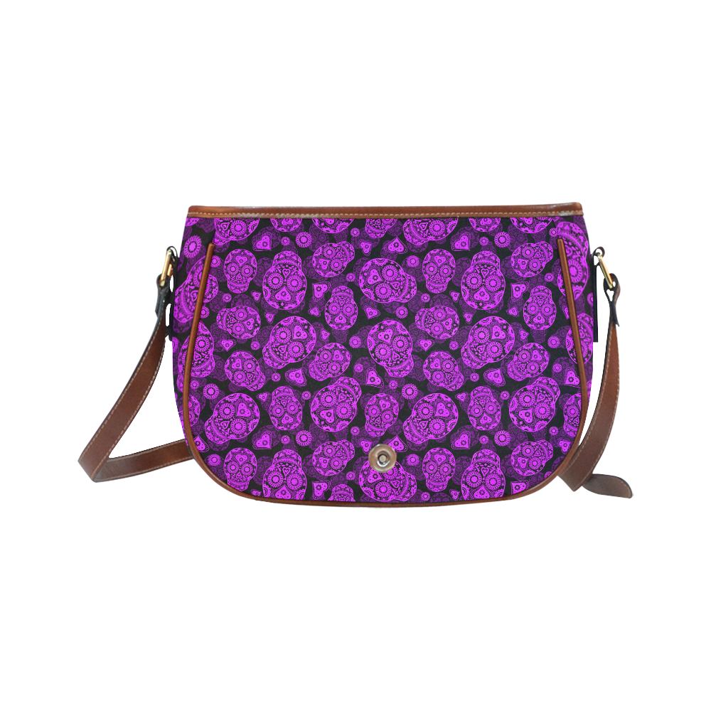 Sugar Skull Pattern - Purple Saddle Bag/Large (Model 1649)