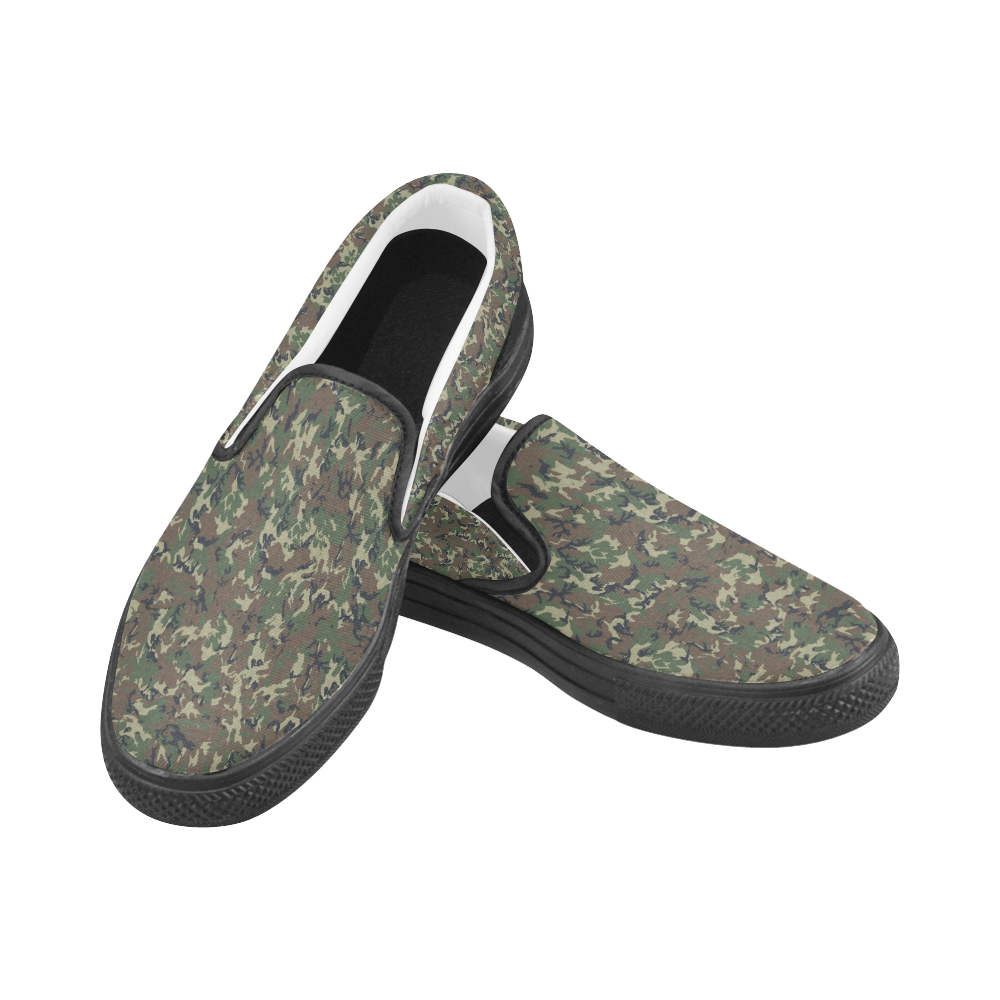 Forest Camouflage Military Pattern Men's Unusual Slip-on Canvas Shoes (Model 019)