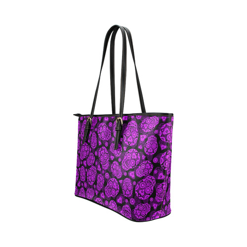 Sugar Skull Pattern - Purple Leather Tote Bag/Large (Model 1651)