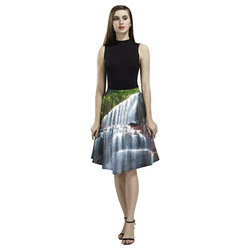 Pixel Waterfall Melete Pleated Midi Skirt (Model D15)