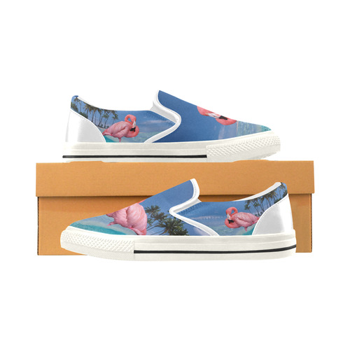 Flamingo and Palms Slip-on Canvas Shoes for Kid (Model 019)