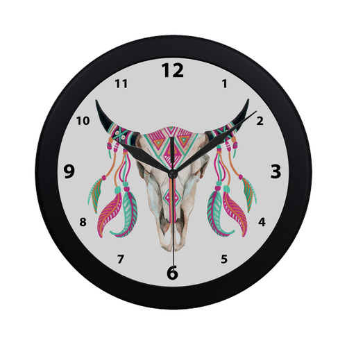 Teal/Pink Feather Skull Wall Clock Circular Plastic Wall clock