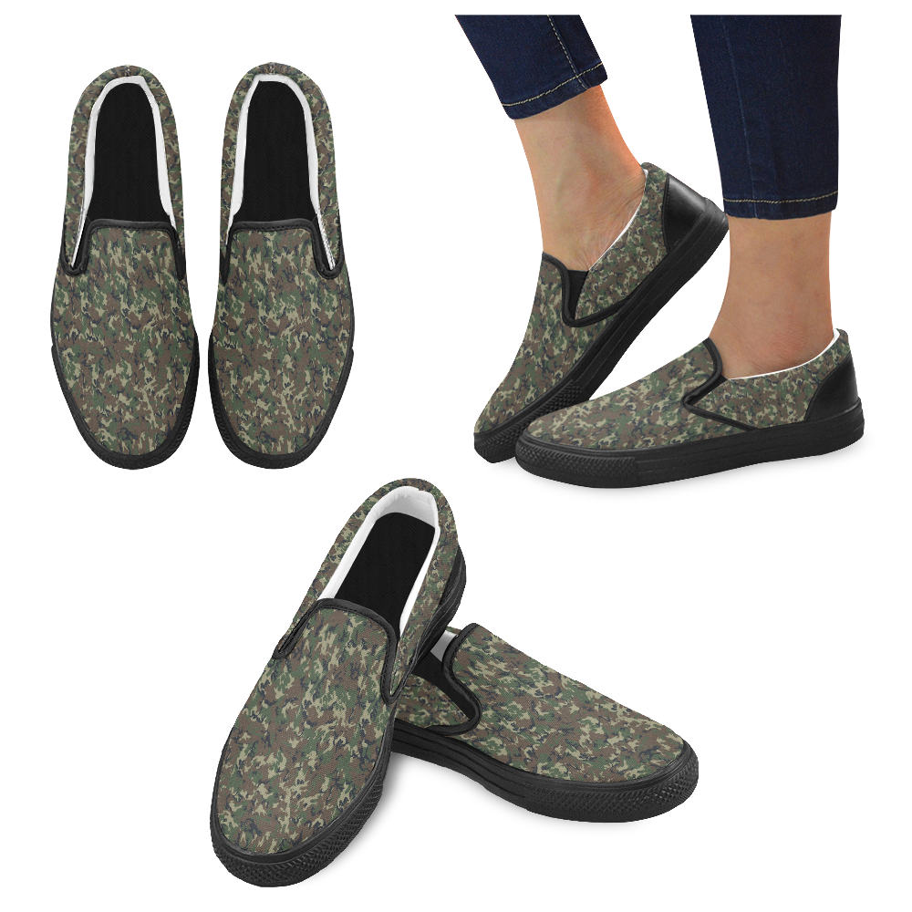 Forest Camouflage Military Pattern Men's Unusual Slip-on Canvas Shoes (Model 019)