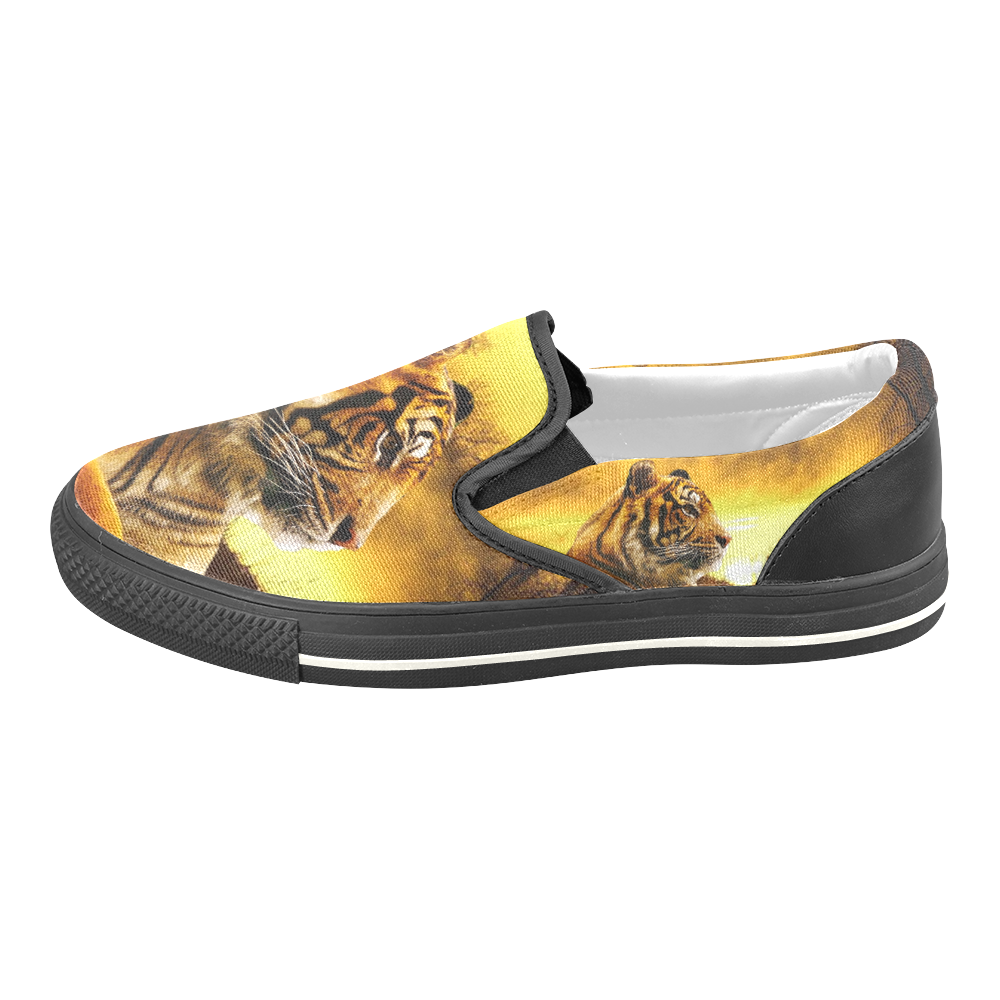 Tiger and Sunset Slip-on Canvas Shoes for Kid (Model 019)