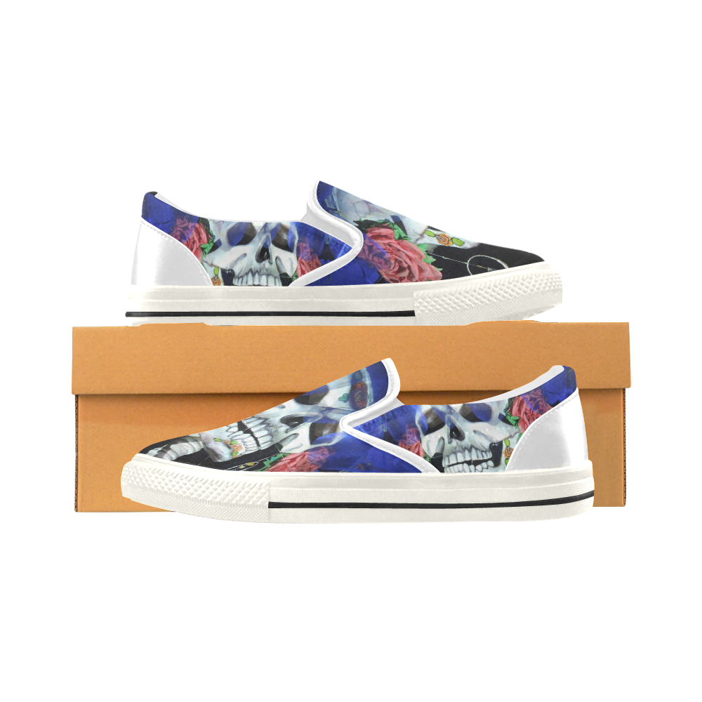 Sugar Skull and Roses Slip-on Canvas Shoes for Kid (Model 019)