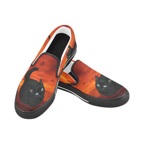 Cat and Red Sky Slip-on Canvas Shoes for Kid (Model 019)
