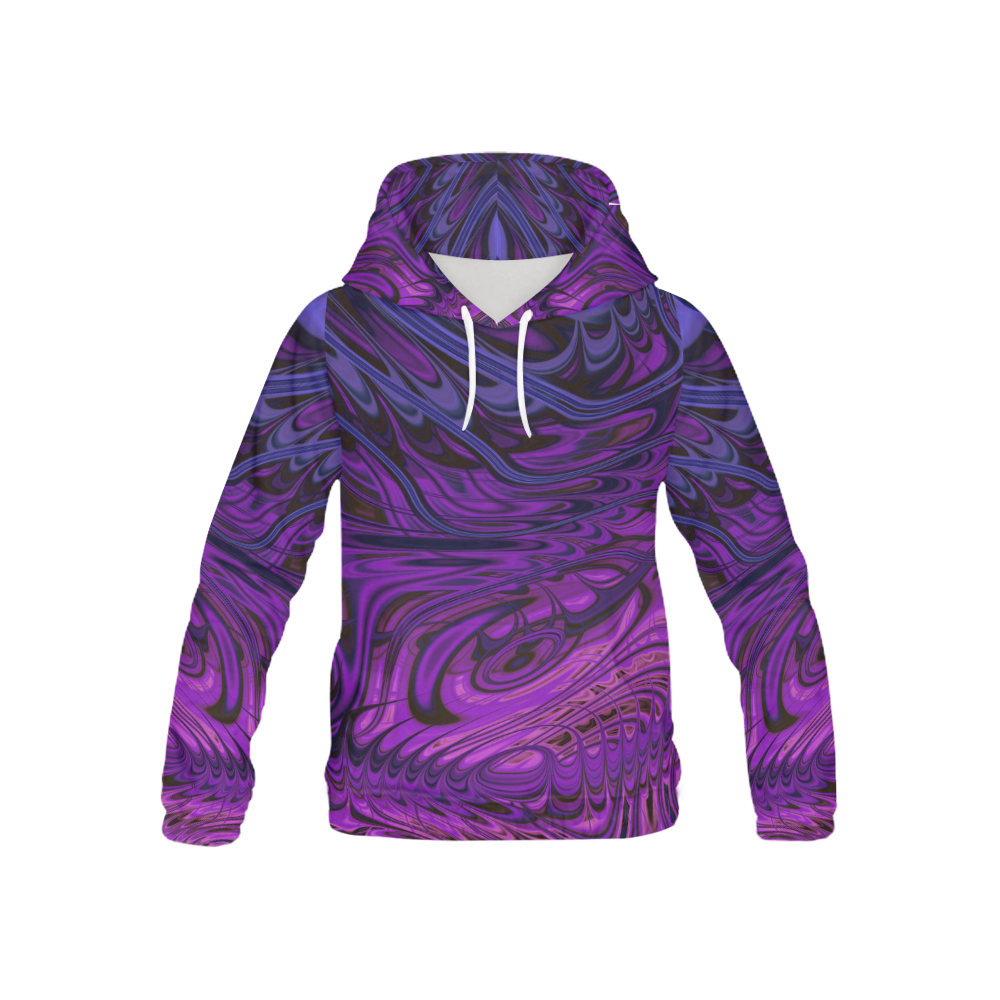 Purple Freak Fractal All Over Print Hoodie for Kid (USA Size) (Model H13)