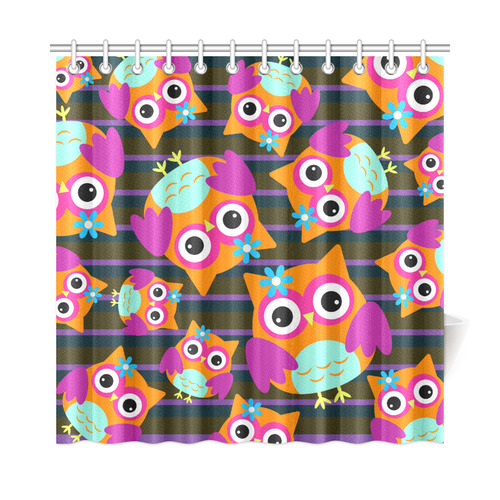 Cute Owl Pattern Pink Orange Aqua Shower Curtain 72"x72"