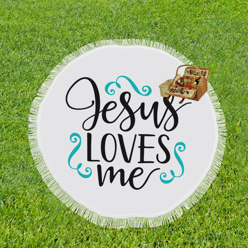 Jesus Loves Me Beach Throw Blanket Circular Beach Shawl 59"x 59"