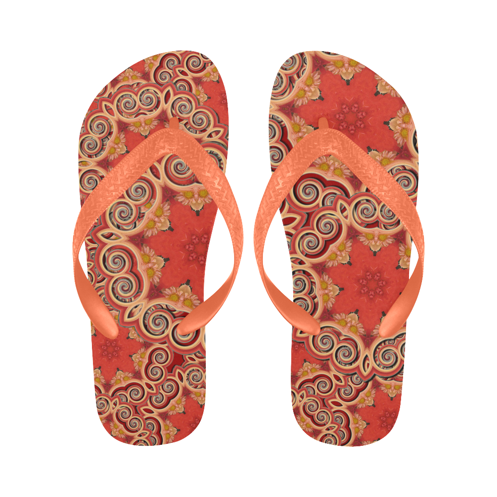 K143 Cinnamon Color Curls and Swirls Flip Flops for Men/Women (Model 040)