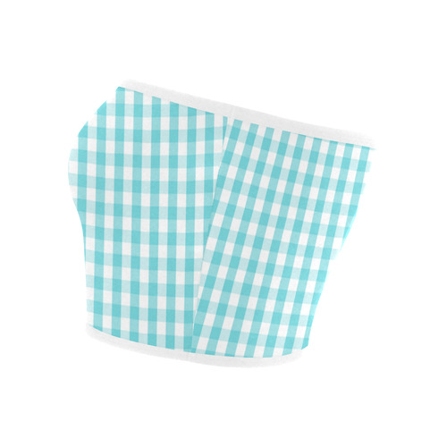 Large Aqua Blue Gingham Check Plaid With White Piping Bandeau Top