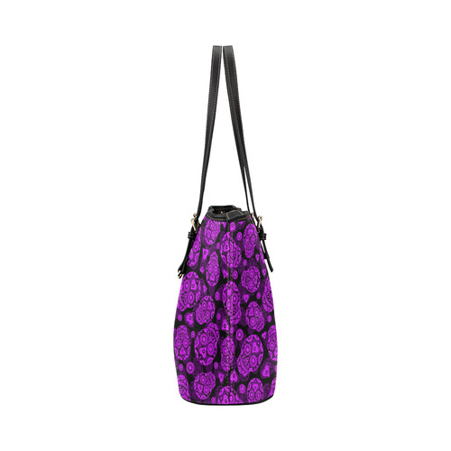 Sugar Skull Pattern - Purple Leather Tote Bag/Small (Model 1651)