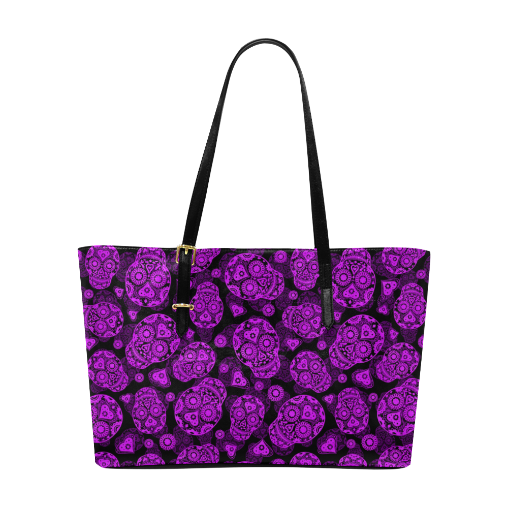 Sugar Skull Pattern - Purple Euramerican Tote Bag/Large (Model 1656)